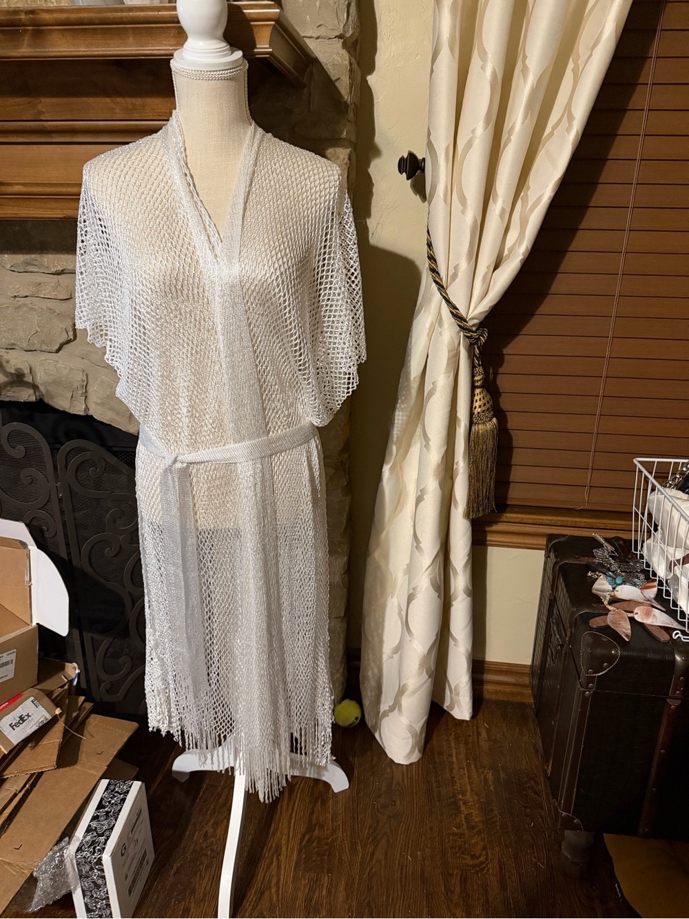 White Crochet Fringe Swim Cover-Up Kimono - Lightweight Beach Wrap